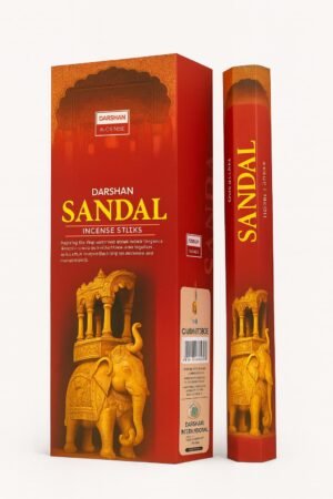 Darshan Sandal Incense Sticks box with elephant and temple design on a white background