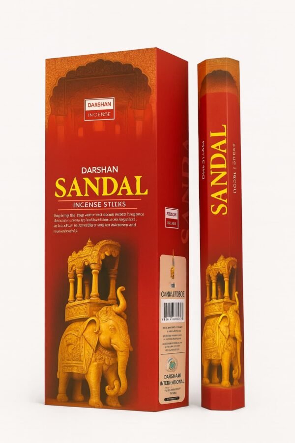 Darshan Sandal Incense Sticks box with elephant and temple design on a white background