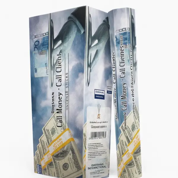 Darshan Call Money incense sticks packaging with money imagery on a white background