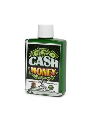 Cash Money Oil – Money Drawing & Prosperity Attraction (1 fl oz) A green bottle labeled Cash Money Oil used for money-drawing and prosperity rituals.