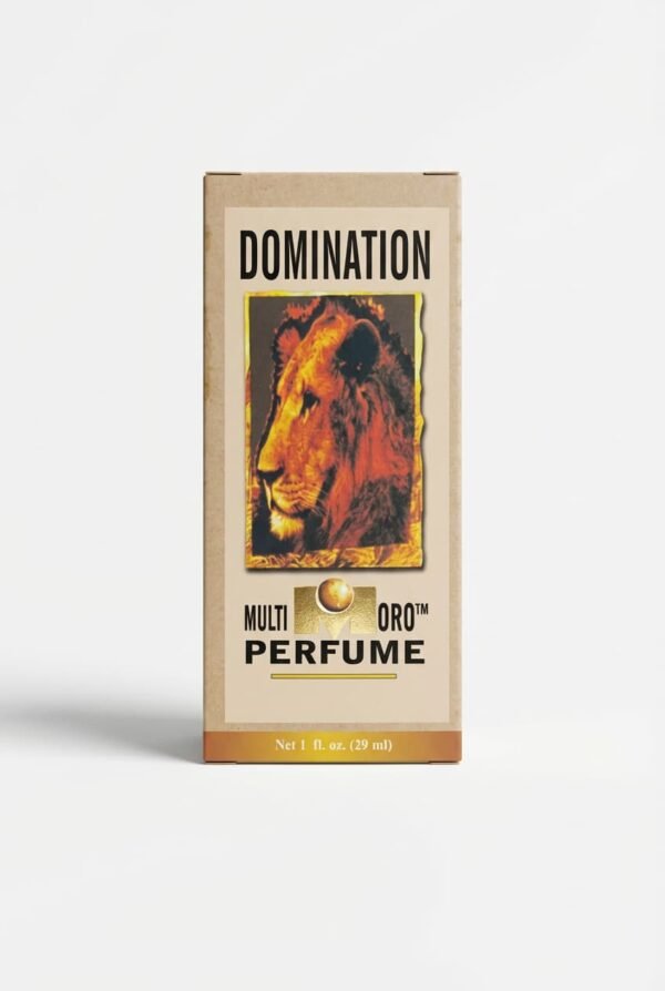 Domination Perfume box with lion artwork and spiritual fragrance branding