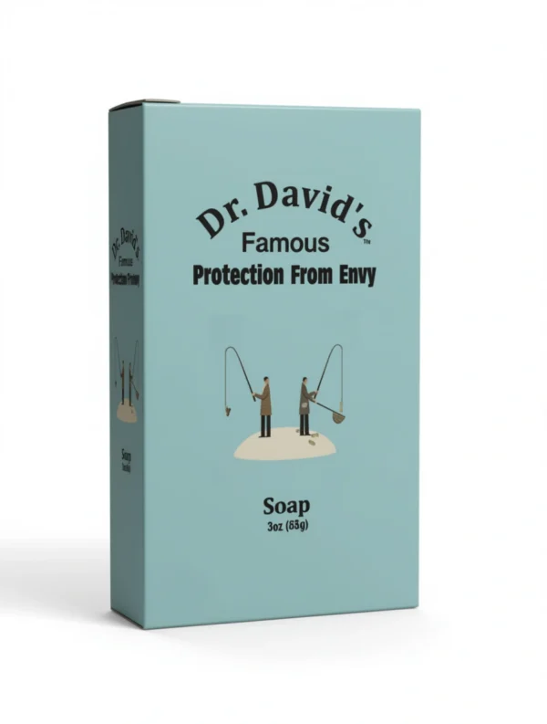 Dr. David’s Protection From Envy Soap – Spiritual Cleansing Bar (3oz) Box of Dr. David’s Famous Protection From Envy Soap with minimalist illustration and blue-green packaging.