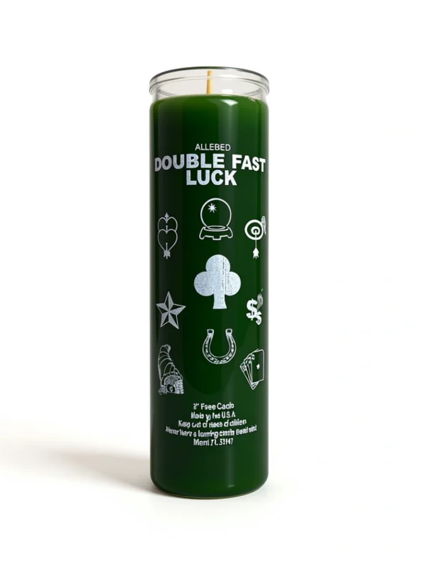 Double Fast Luck 7-Day Green Ritual Candle Double Fast Luck green 7-day spiritual ritual candle with luck and prosperity symbols